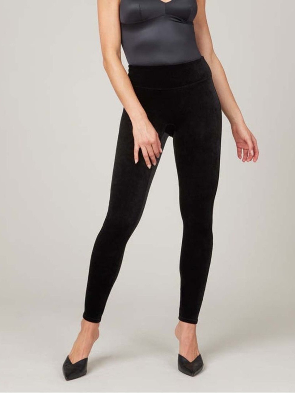 SPANX Black High-Waist Shaping Leggings Large Velvet Velour